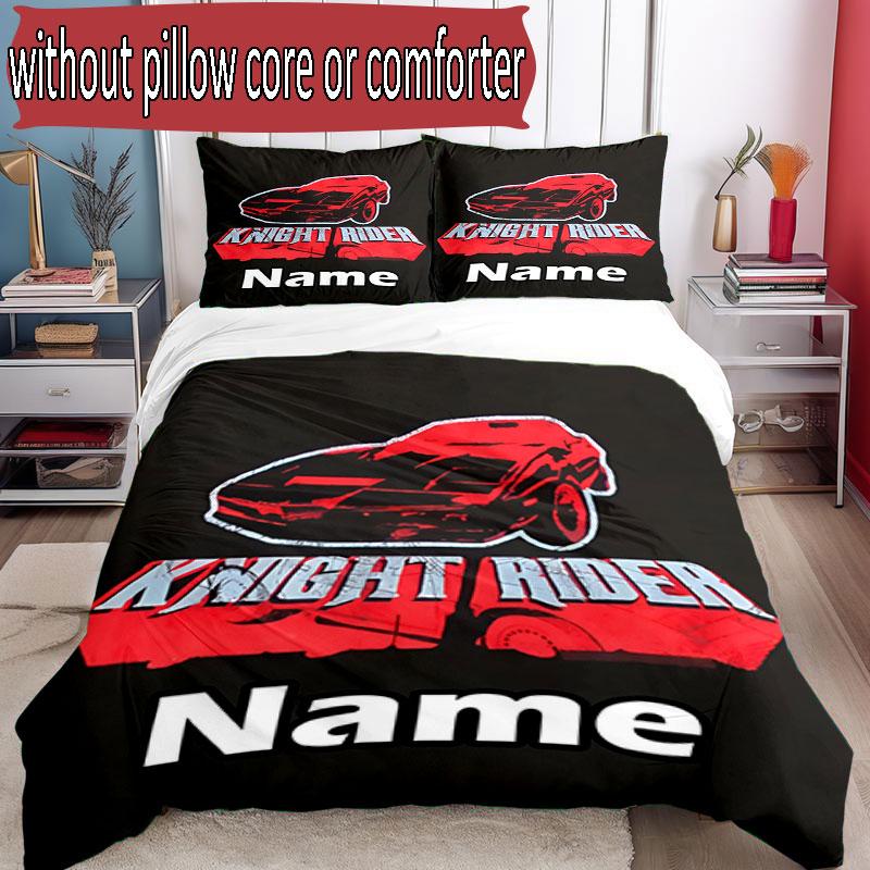 3pcs Duvet Cover Set (1*Duvet Cover + 2*Pillowcase, Without Core), Custom Name Knight Rider Pattern Bedding Set, Home Bedroom Decor Gift