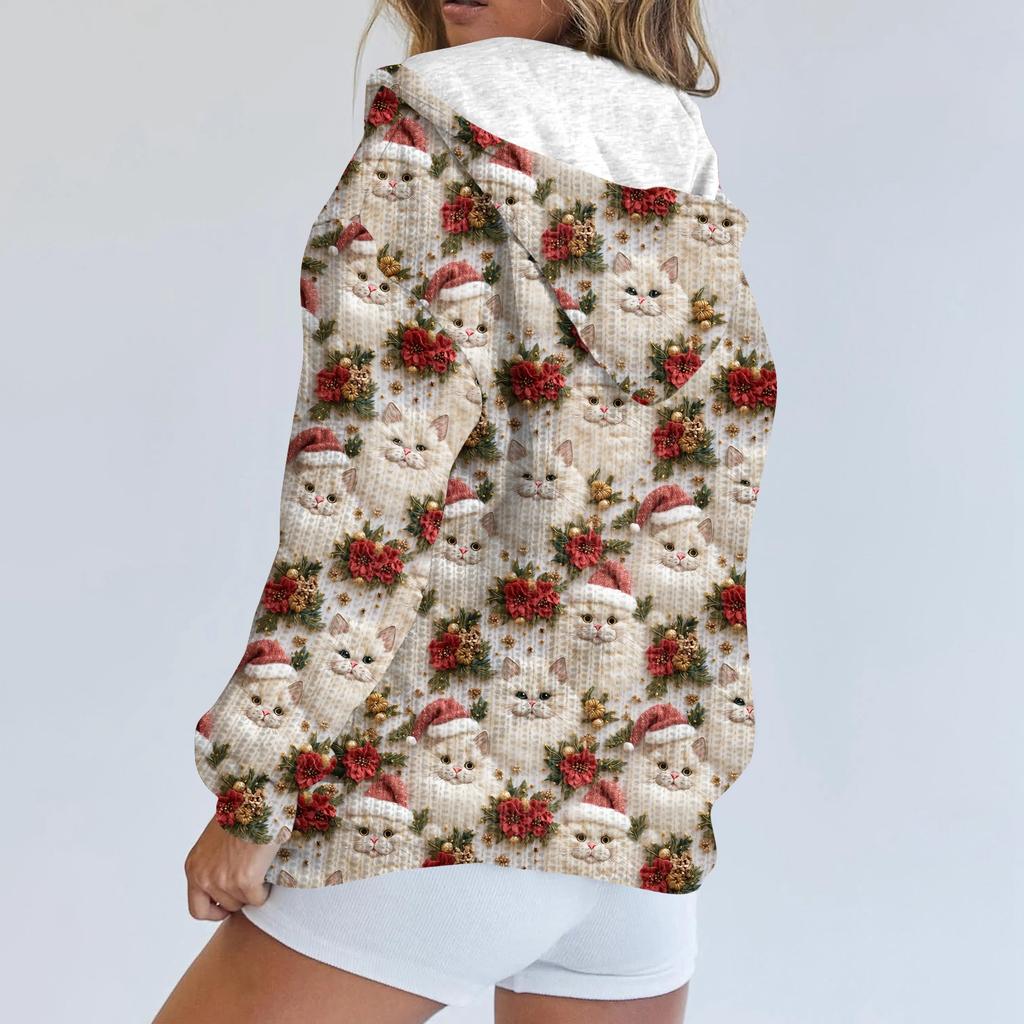 Women's Fashion Jacket Casual Printed Long-sleeved Hooded Cardigan Sweatshirts