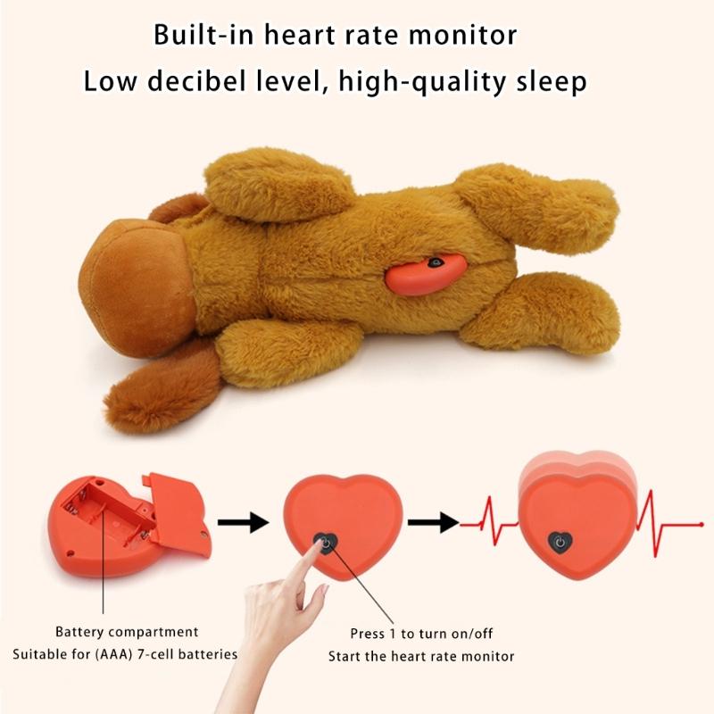 Peluche per Cani con Simulatore di Battiti Cardiaci Cucciolo Caldo Compagno di Sonno Sollievo dallo Stress Giocattolo Coccoloso per Ansiosi