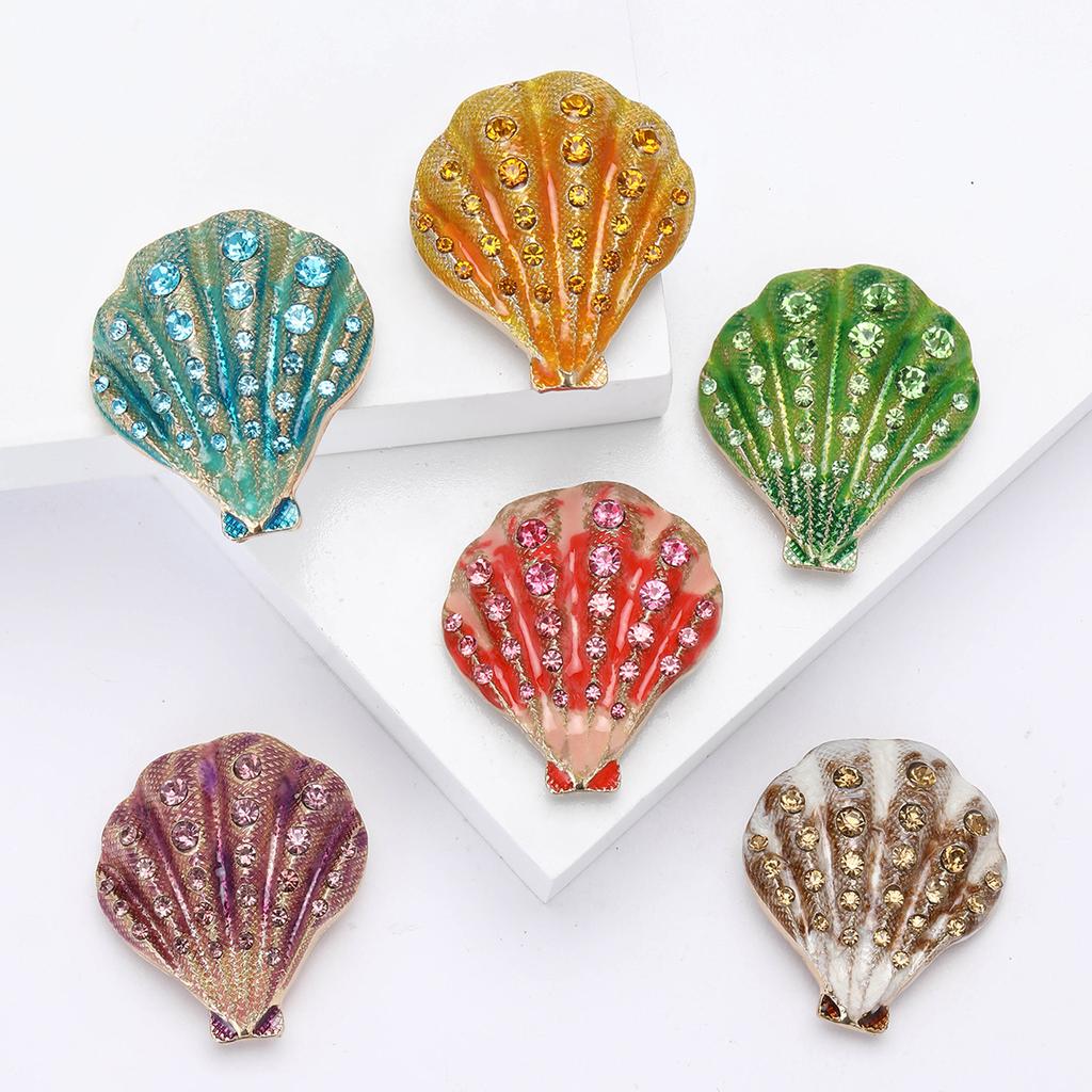 Classic Rhinestone Shell Brooches for Women Unisex Enamel Ocean Pins Friend Event Party New Gifts Jewelry Decoration Accessories