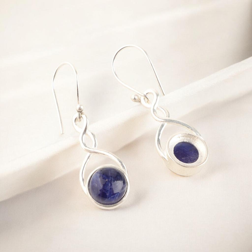 Natural Sodalite Gemstone Handmade 925 Sterling Silver Drop & Dangle Earrings CE-15-31