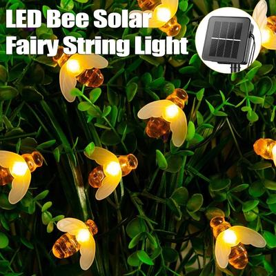 Ghirlanda di luci natalizie a forma di ape con LED, alimentata ad energia solare, 12 m, 100 LED, per esterni, giardino, recinzione, patio