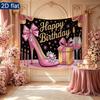 Party Banner Gifts Wine High Heel Birthday Backdrop, Polyester Wall Decor for Celebration & Photos