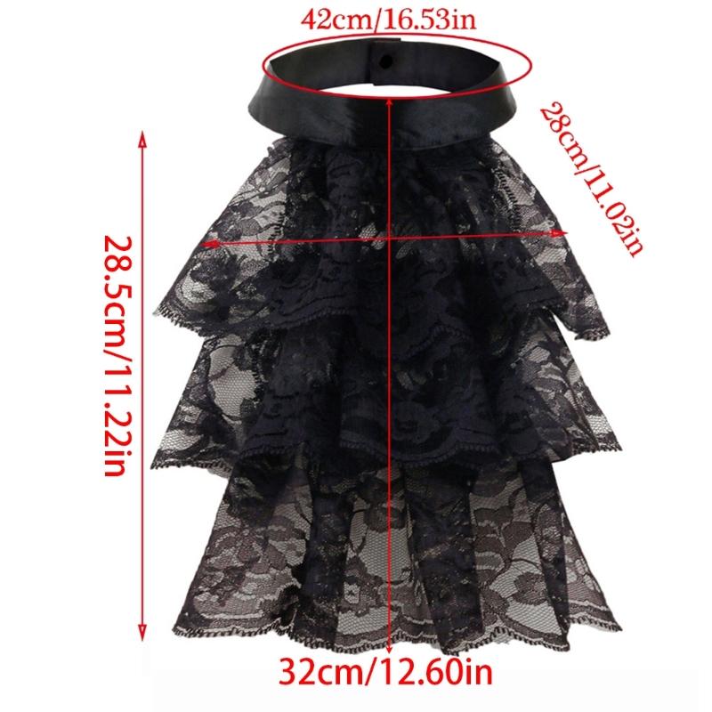 Victorian Ruffle Tiered Lace Jabot Neck Collar and Cuffs Set Renaissances Colonial Costume False Collar for Halloween