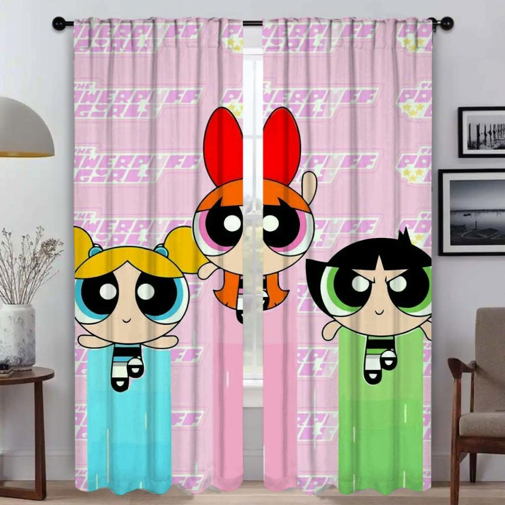 Eleganckie zasłony do salonu The Powerpuff Girls Dekoracja Halloween Zasłony kuchenne 2 sztuki Rolety okienne