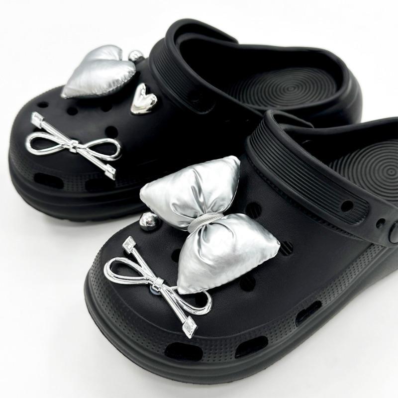 7 STÜCKE Mode Schuhanhänger Set Accessoires Lochschuhschnalle Silberne Schleife DIY 3D Schuhdekorationen