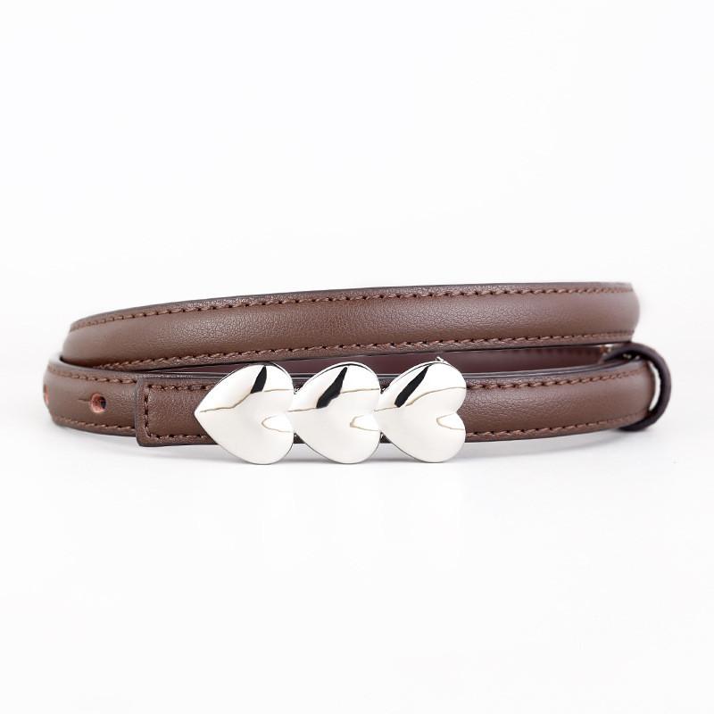 

Womens Genuine Leather Belt For Jeans With Heart Detail And Smooth Buckle темно-коричневого кольору