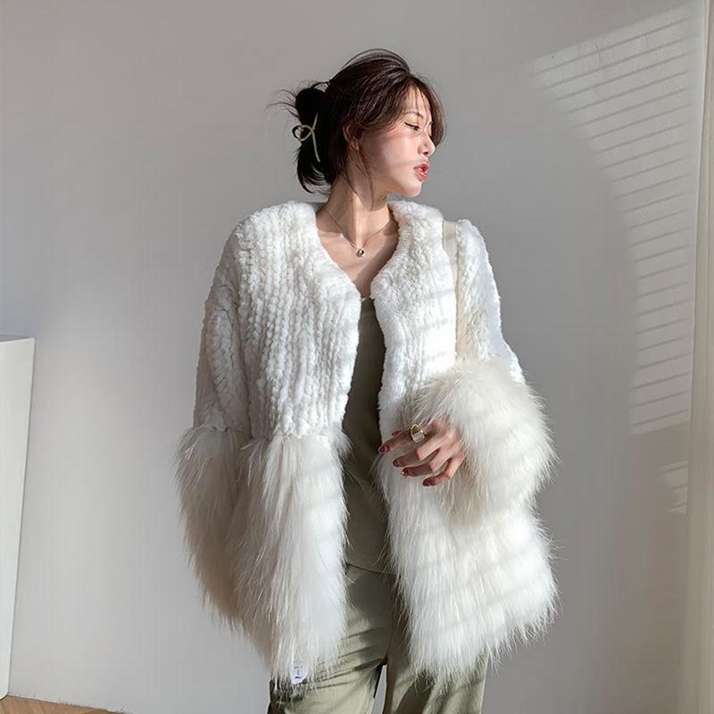 Mao Mao splicing imitation fur coat women's autumn and winter new age-reducing temperament solid color woven imitation fox fur coat