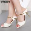 WTEMPO Women Roman Sandals Peep Toe High Heels Shoes Women Wedding Shoes Gold Silver Female Footwear