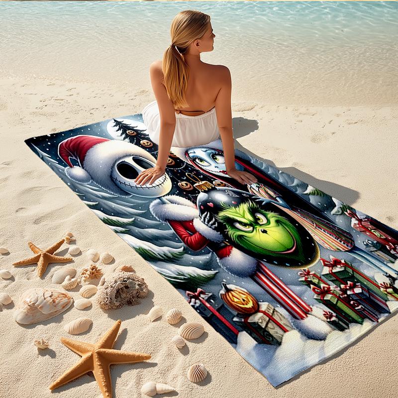 1Pc Christmas Nightmare Before Christmas Beach Towel, Quick Dry, Multi-Use for Beach Pool Gym Yoga Home Travel, Christmas, Halloween, Xmas Gift S532