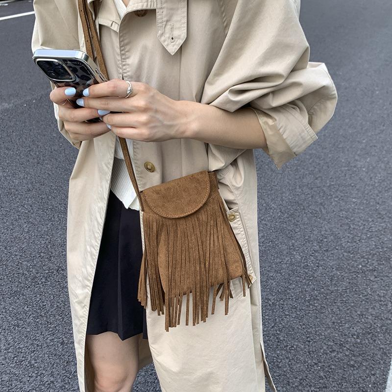 New Tassel Mobile Phone Bag Retro Trend Shoulder Crossbody Small Square Bag Spring and Summer Fashion Women's Bag