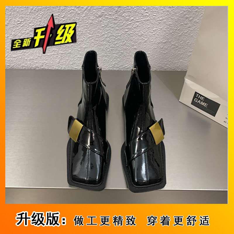 Versatile Single Boots Temperament Martin Boots Black Square Head Thin French Small Short Boots Women's Shoes 2025 New Spring and Autumn