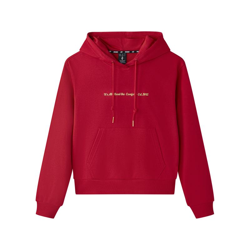 Skechers Fashionable Versatile Letter Hooded Sweatshirt Women tops Light-Red L125W110-03LC S