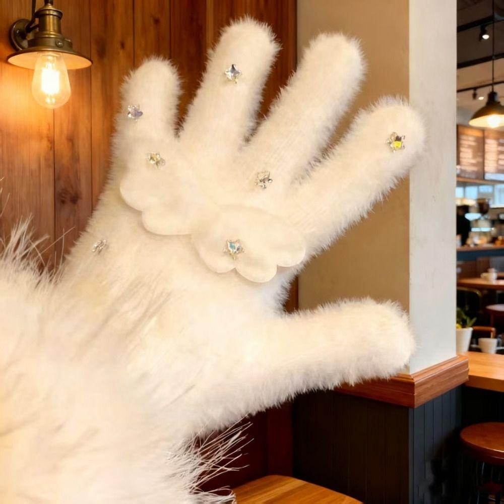 New Coral velvet Coral Velvet Gloves Cycling Warmer Star Gloves Warm Windproof Gloves Women