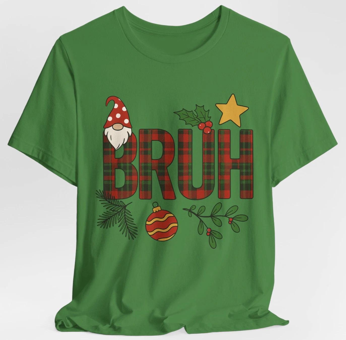 Funny Christmas BRUH Shirt Plaid Holiday Gnome Tee Sarcastic Xmas Gift S