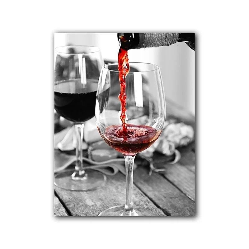 Poster e Stampa di Vino Rosso e Calice da Vino Pittura su Tela per Ristorante Arte Murale Quadro per Soggiorno Cucina Decorazioni per la Casa Cuadros