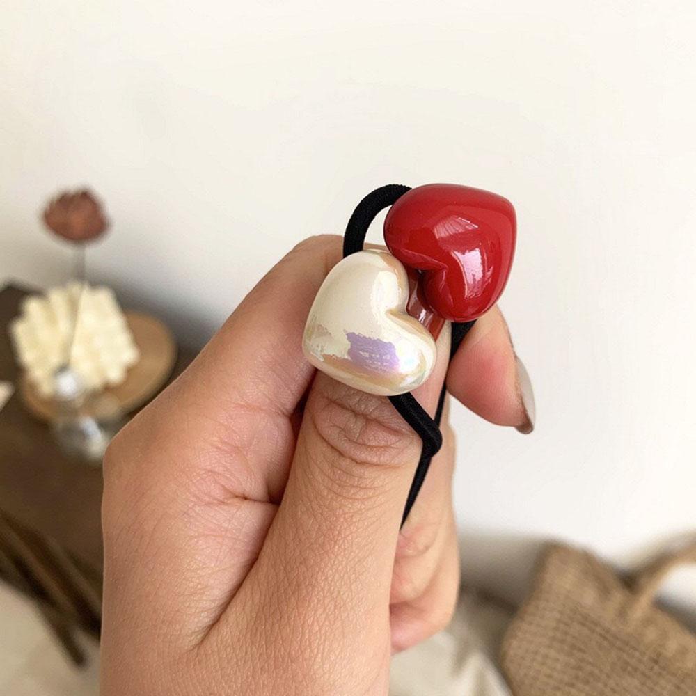 White Heart Shape Elastic Hair Bands Simple Fashion Rubber Hair Ties Girls Hair Gum Stretch Rope Ponytail Holder Korean Fashion