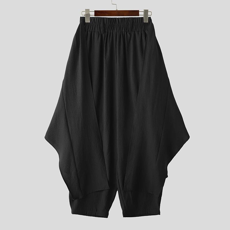 

INCERUN Men Elastic Waist Bandage Irregular Layers Ruffled Casual Long Pants Trousers 4XL чёрный