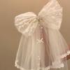 Bow Veil Hair Clip Beads White Bridal Tulle Elegant Girls Head Gauze  Engagement
