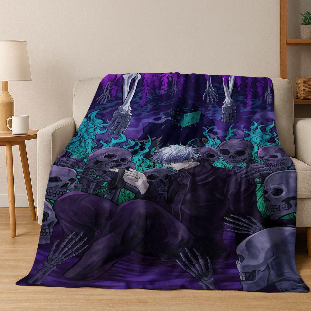 Anime Jujutsu Kaisen Yuji Satoru Cartoon Flanelldecke, Gemütliche Weiche Überwurfdecke für Zuhause Schlafzimmer Bett Sofa Picknick Abdeckung Geschenk Kind