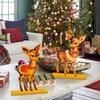4pcs Vintage Christmas Decorations Table Wooden Centerpieces Christmas Theme Retro Sika Deer Table Decorations Tiered Tray Decor for Winter Holiday