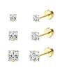 Square Cubic Zirconia Stud Earrings Set, 3mm 4mm 5mm, 14K Gold Filled Surgical Steel Flat Back Hypoallergenic Jewelry for Men Women Sensitive Ears