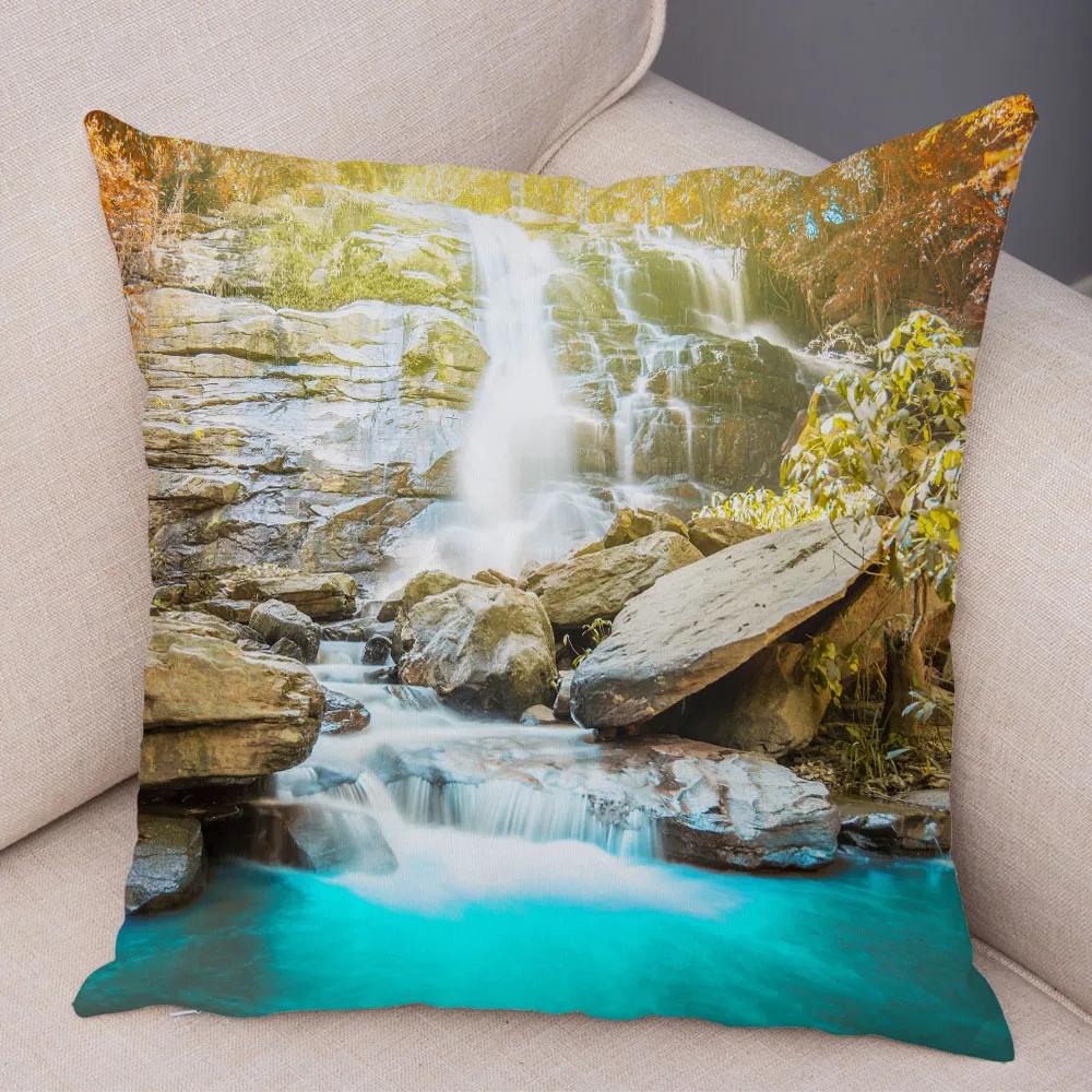 Waterfall Printed Pillow Case for Home Sofa Children Room Decor Beautiful Scenery Pillowcase Soft Plush Cushion Cover 45x45cm