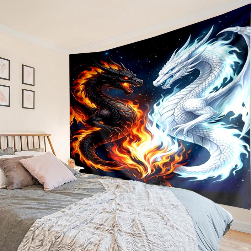 Yin Yang Dragons Tapestry, Unique Design Tapestry, Wall Decor for Bedroom,Livingroom, Playroom,Heartwarming Fan Holiday Gifts