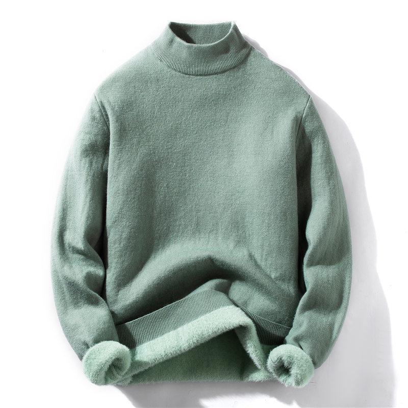 Men's Fleece-Lined Half-Neck Sweater - Warm, Skin-Friendly, Multi-Color Knitwear, Perfect Base Layer