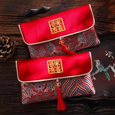 Chinese New Year PU Lucky Red Pockets Button Blessing Words Tassel Red Envelop PU Leather Spring Festival
