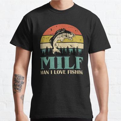 Plus Size S-3XL MILF Man I Love Fishing Retro Vintage Sunset Funny Fishing Printed T-shirt Men's Tops Fashion Clothes Tees