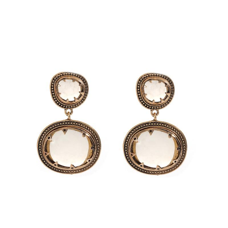 Double-Layer Color-Block Resin Rhinestone Earrings Geometric Alloy Statement Drop Women Gold Gold