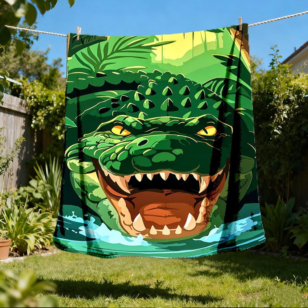 1pc Crocodile Print Throw Blanket Polyester Fiber, Lightweight Flannel, Soft & Warm, All Season Use for Outdoor, Camping Digital Print