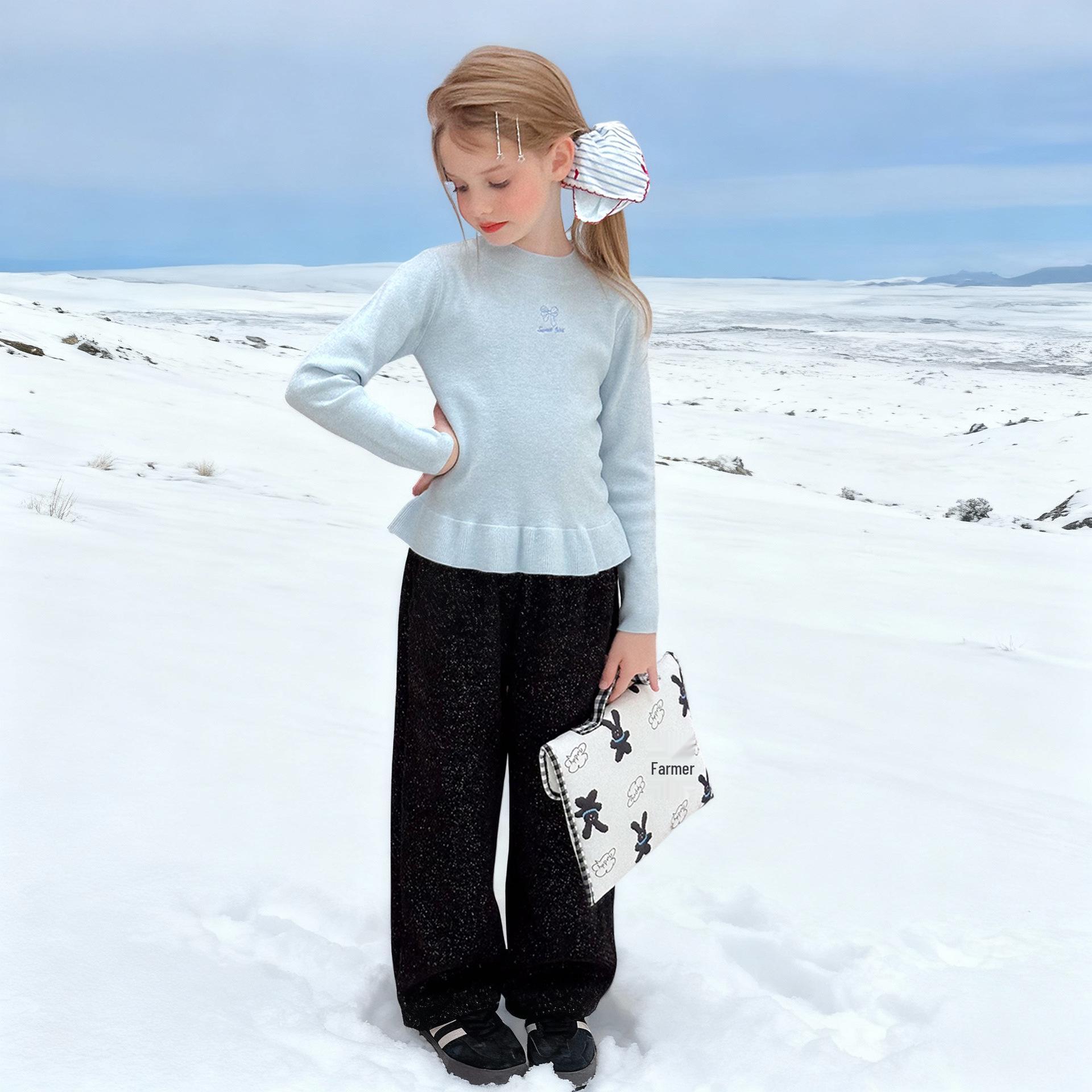 

Yuchen Girls Winter 2025 Ruffle Edge Knit Base Layer Size 100 синій