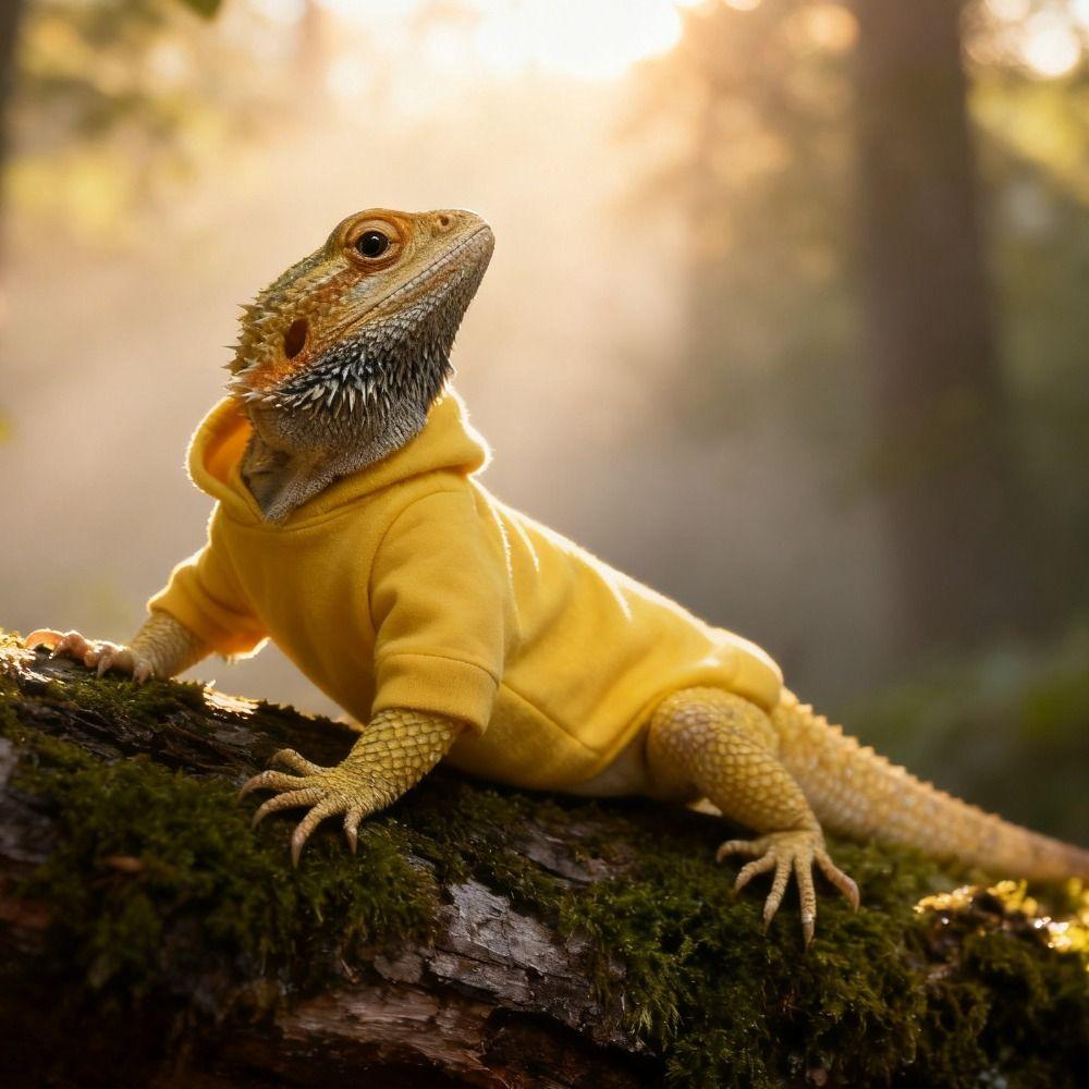 Ferret Hoodie Warm Lizards Clothes Solid Color Soft Bearded Dragon Hoodie Windproof Lizard Harness Vest Photo Party