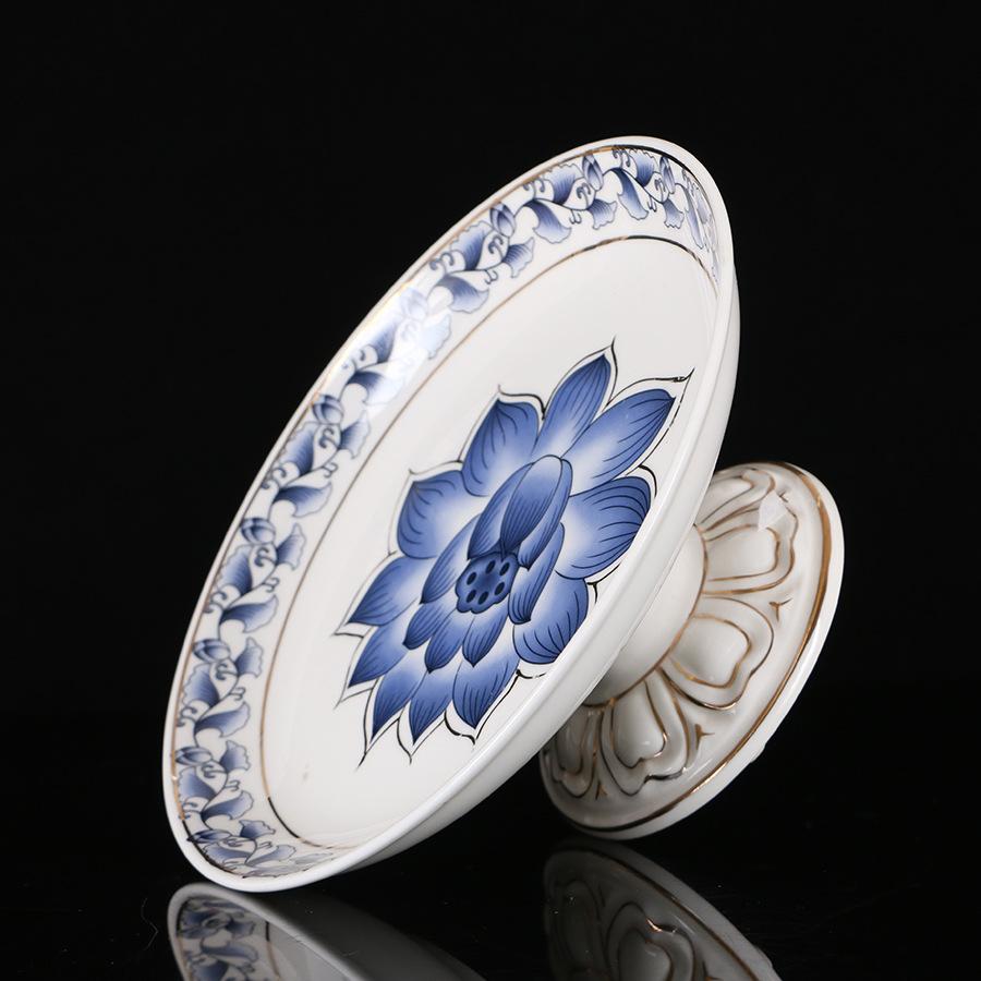 Buddhist Utensils and Supplies Ceramic Fruit Plate Blue and White Porcelain Fruit Plate Buddha Front Offering Tray