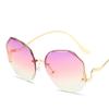 Gradient Fashion Sun Glasses Brand Designer Irregular Round Sunglasses Metal Curved Temples Female Rimless Oculos De Sol