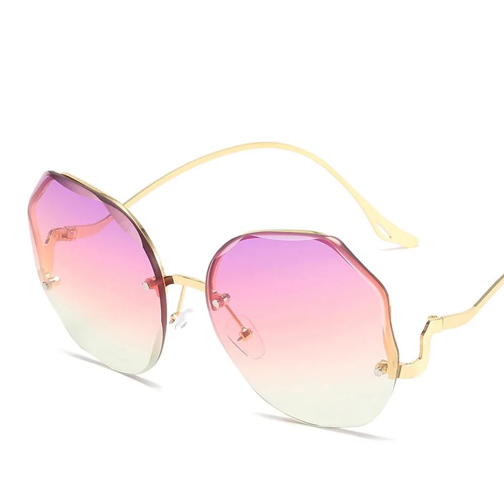 Gradient Fashion Sun Glasses Brand Designer Irregular Round Sunglasses Metal Curved Temples Female Rimless Oculos De Sol