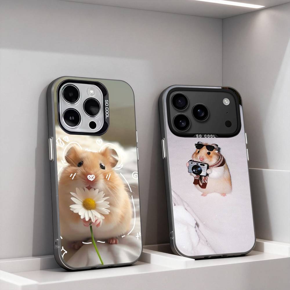Animal Pet Hamster Cute Phone Case For iPhone 17,16,15,14,13,12,11,Pro,XS,Max,Plus,Mini,SE4,E Black Matte Shockproof Cover