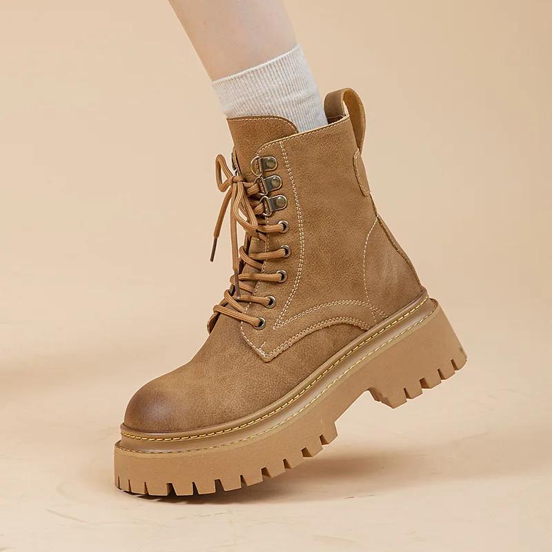Fashion Genuine Leather Women's Boots Motorcycle Boots for Women Stitching Short Boots Retro Women Botas Femininas De Couro Legitmos