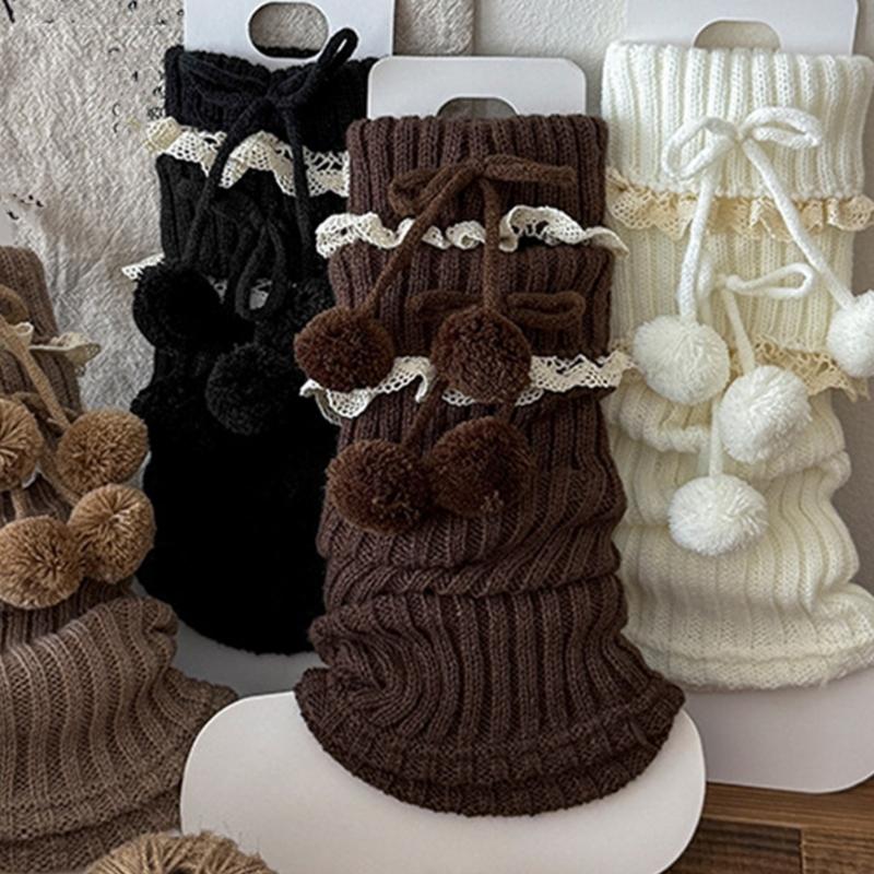 Lolitas Beinstulpen Gestrickte Beinstulpe Süße Weite Bündchen Knöchel Haufen Socken Schülerinnen Fußbedeckung Spitze Rüschen Beinsocken