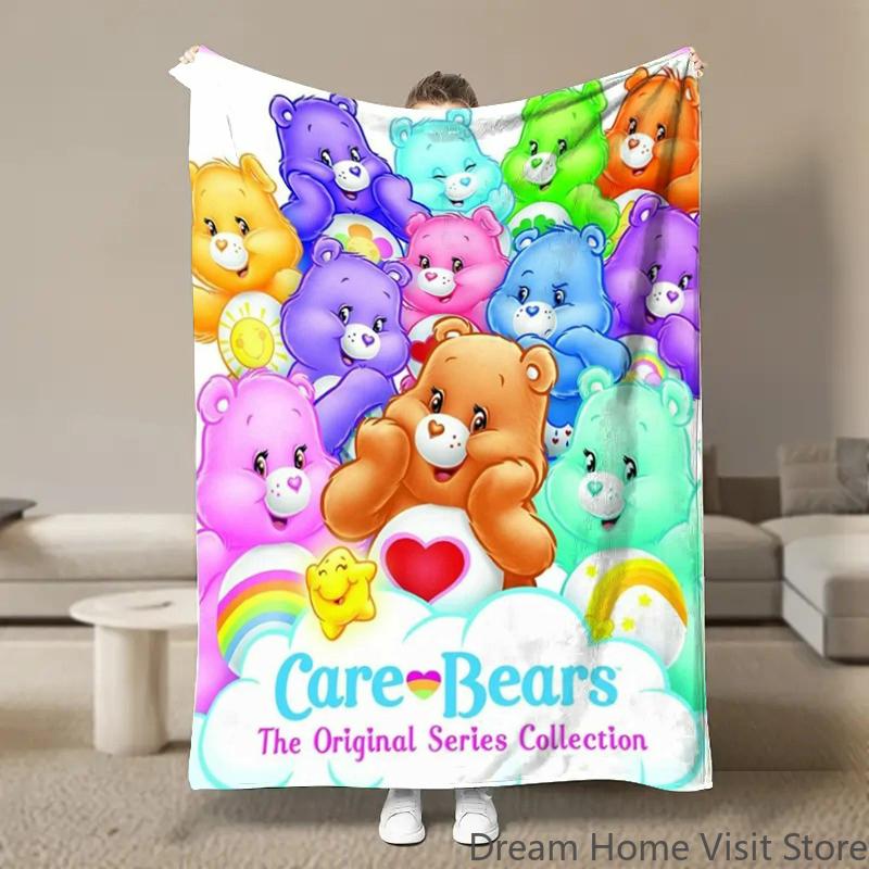 Cute Rainbow Bears Anime Flannel Blanket Pikachu Figures Home Sofa Lunch Break Blankets Children Student Blankets Nap Cover Kids