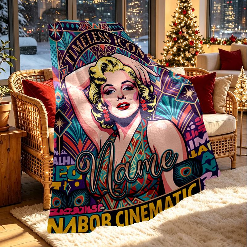 Gepersonaliseerd Dekentje met Naam, Marilyn Monroe Print, Woondecoratie, Slaapkamer, Bank, Kamperen, Sofa, Cadeaus voor Verjaardag Kerst