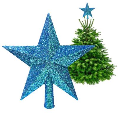 Christmas Tree Top - Holographic Glitter Star, Blue, 20 Cm