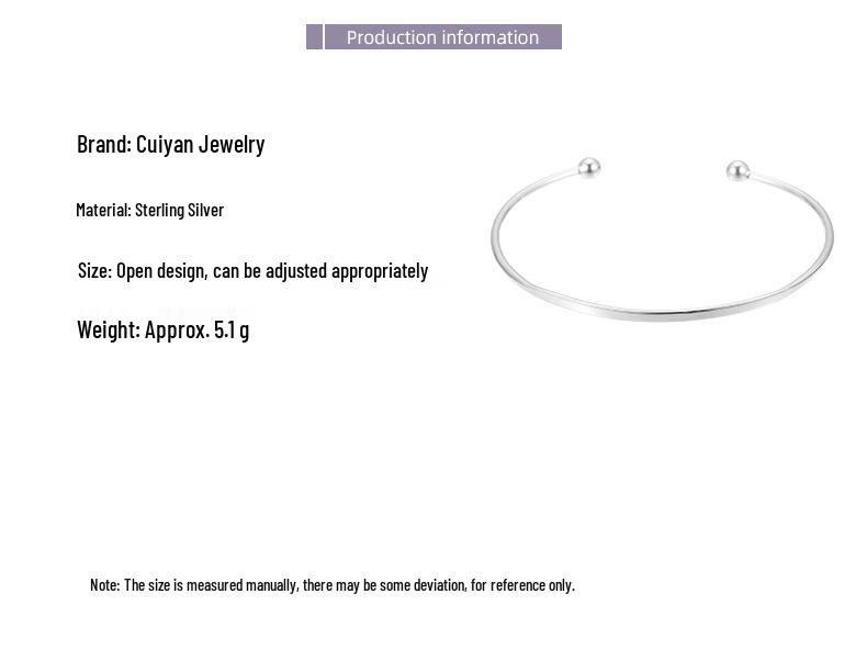 Cui Yan S925 Sterling Silver Open Round Bead Bracelet Ring for Women - Korean Style, High-End, Versatile Jewelry