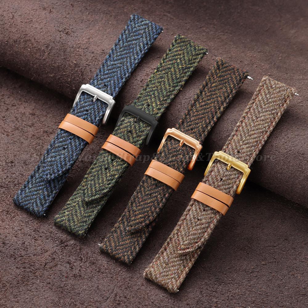 Echtes Leder Nylon Uhrenarmband 18mm 20mm 22mm Universelle Uhrenarmbänder Herren Damen Vintage Gewebe Schnellverschluss Armband Armband