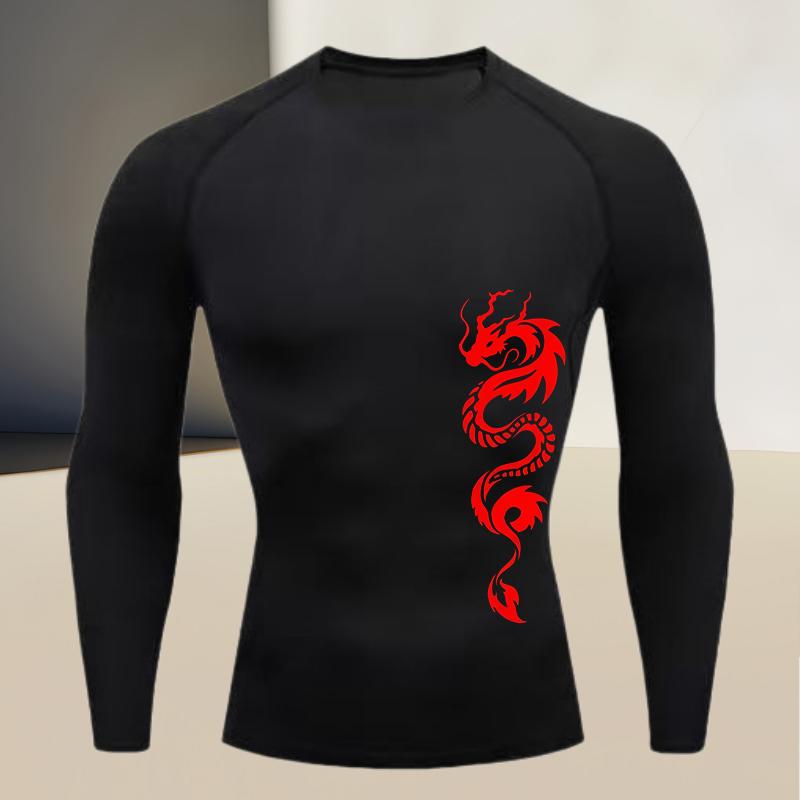 Men's fitness compression shirt with round neck, long sleeved muscle fit, suitable for bodybuilding and physical training