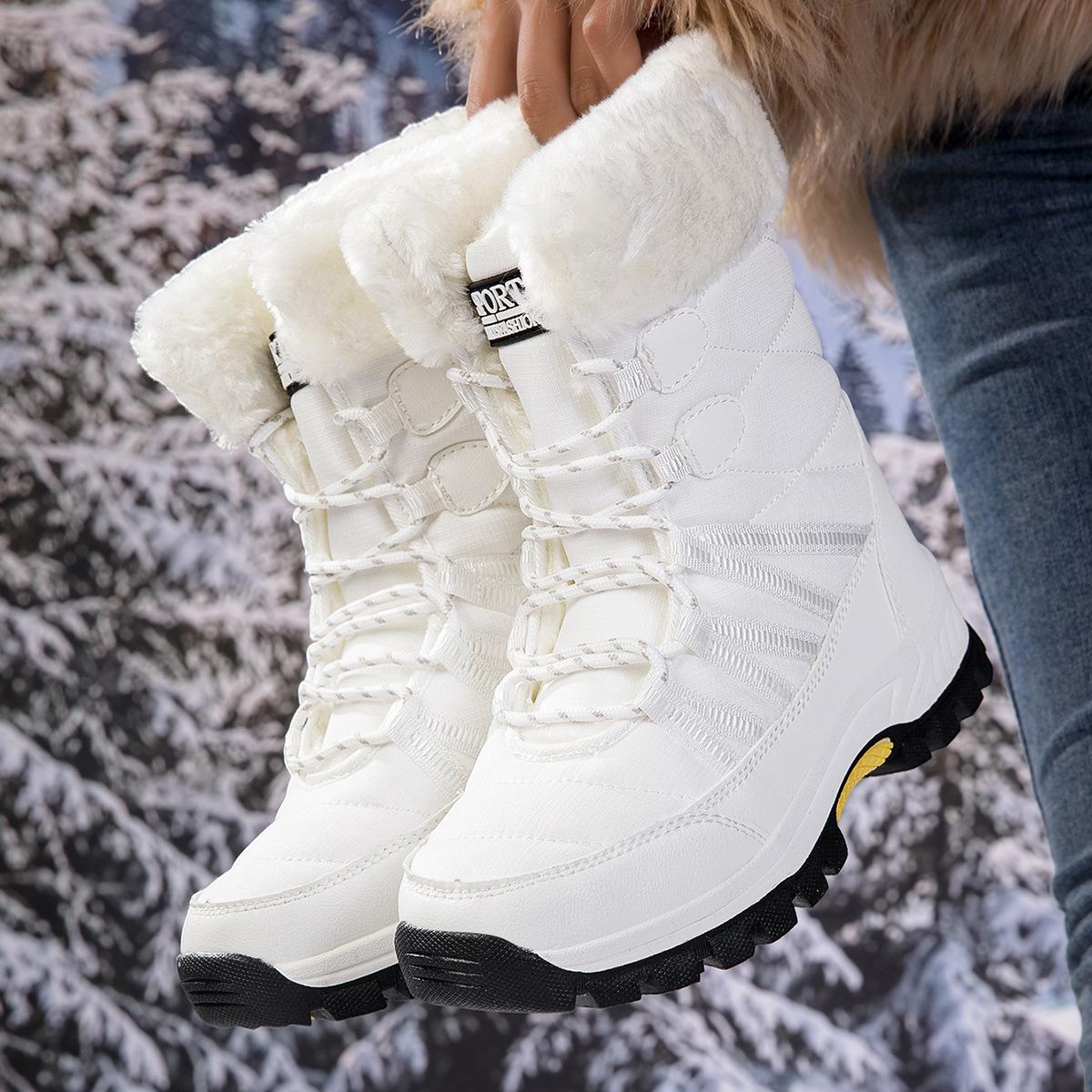 

Fashion 2025 New Cotton Shoes Waterproof and Cold proof Long Boots for Women Outdoor with Thick Velvet and Warmth Snow Boots 36 белый