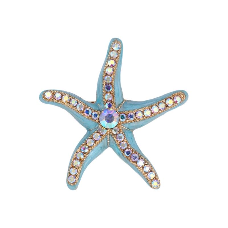 

Delicate Rhinestones Alloy Brooch Pin Starfish Design Lightweight Chest Decoration For Holiday Outfit Enhancement 1