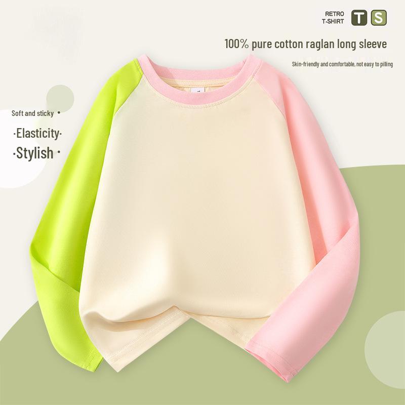 

Girls Raglan Long Sleeve T-shirt - Spring/Autumn Cotton Loose Fit 160 cm